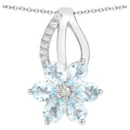 Aquamarine Flower Pendant With White Topaz 0.74 Carats Sterling Silver