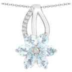 Aquamarine Flower Pendant With White Topaz 0.74 Carats Sterling Silver