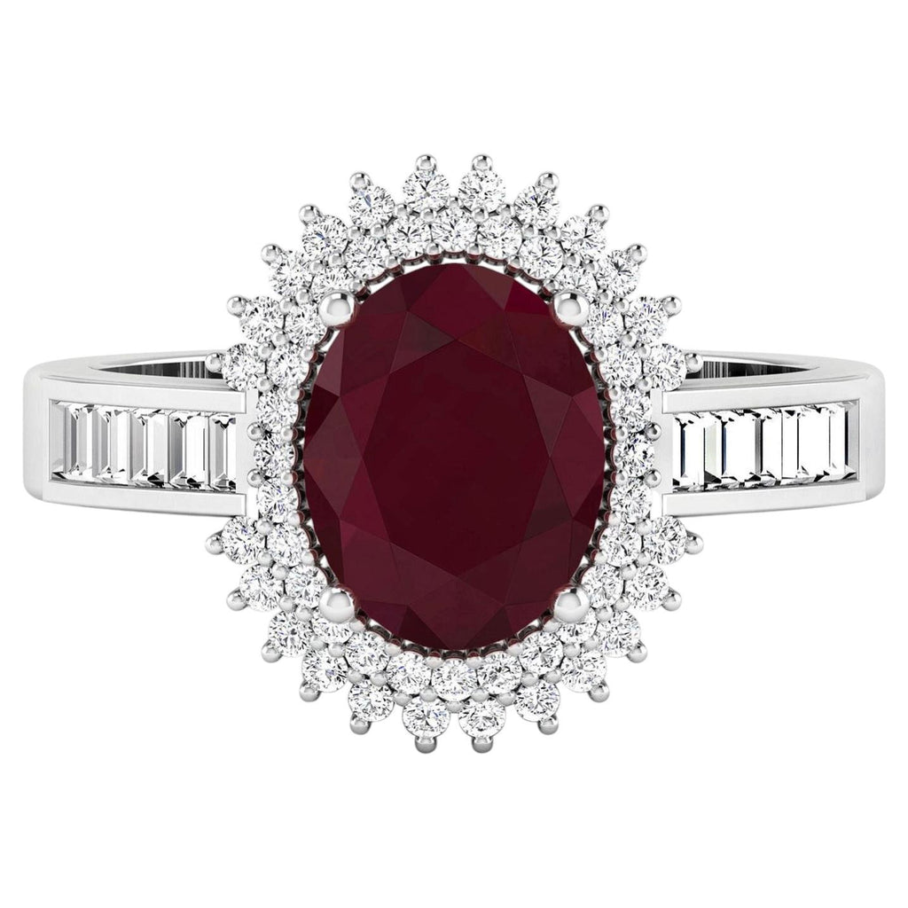 Ruby Ring With Diamonds 2.76 Carats 14K White Gold