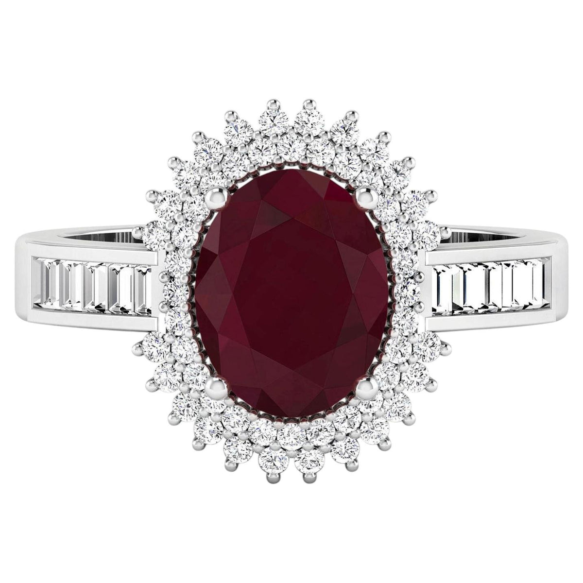 Ruby Ring With Diamonds 2.76 Carats 14K White Gold