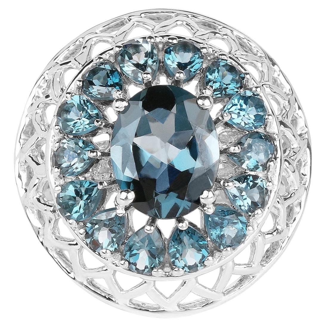 London Blue Topaz Ring 5.94 Carats Sterling Silver