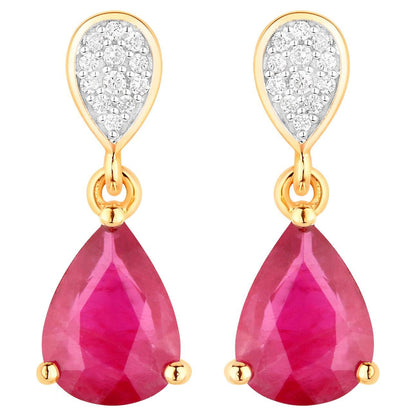 Ruby Teardrop Earrings Diamonds 2.4 Carats 14K Yellow Gold