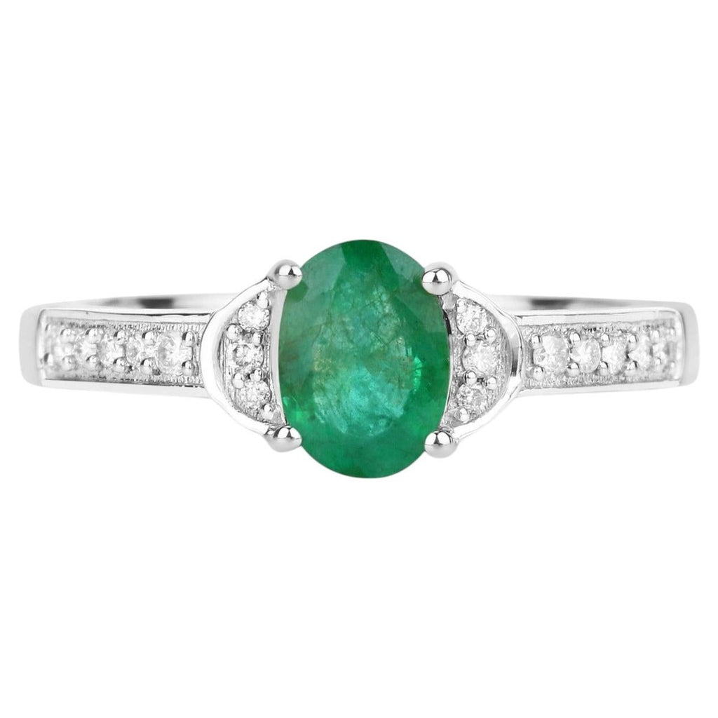 Zambian Emerald Ring With Diamonds 0.79 Carats 10K White Gold