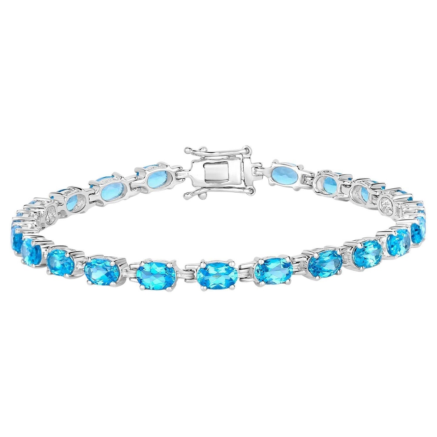 Blue Topaz Tennis Bracelet 10.7 Carats Sterling Silver
