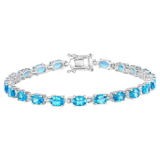 Blue Topaz Tennis Bracelet 10.7 Carats Sterling Silver