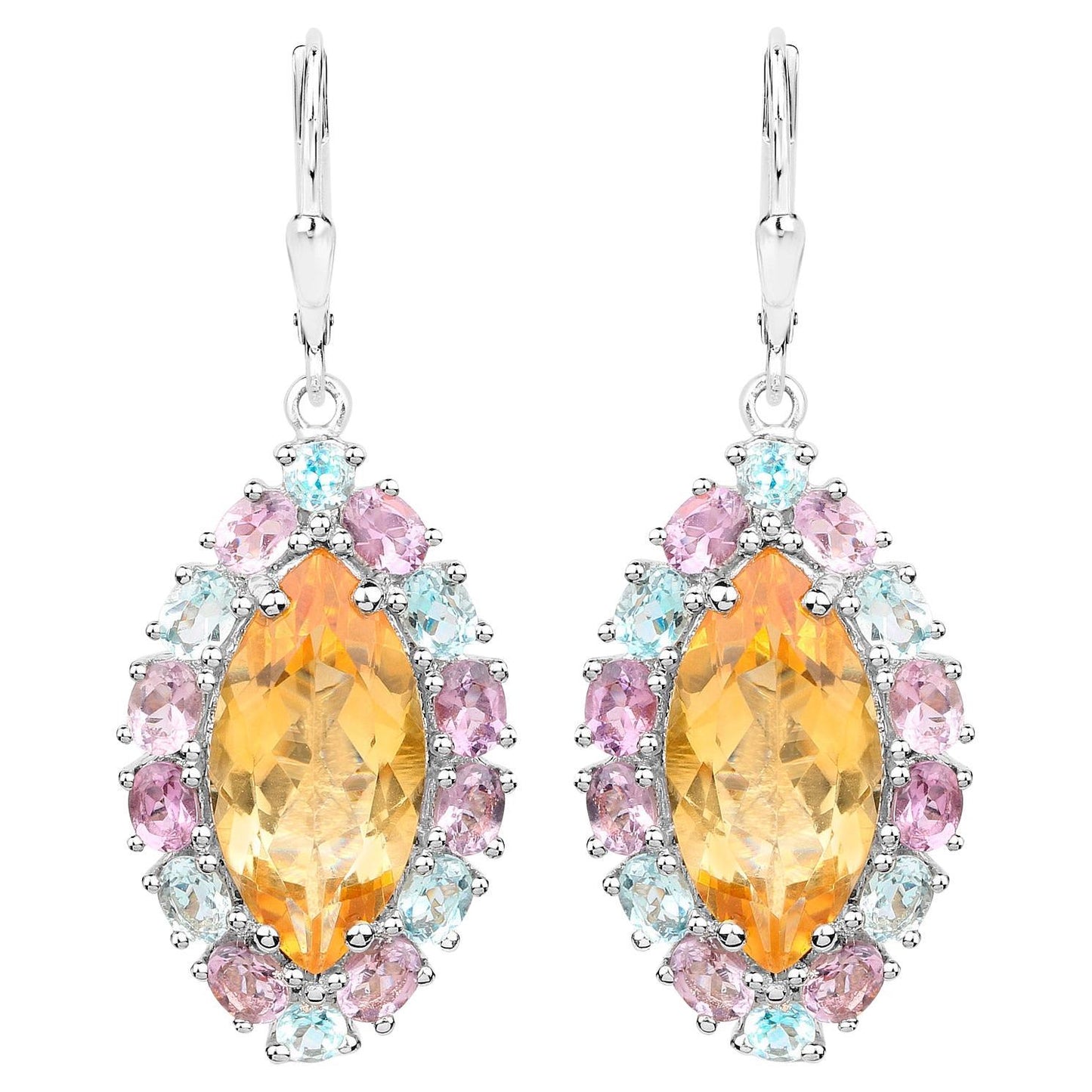 Marquise Citrine Dangle Earrings Topaz and Amethyst 27 Carats