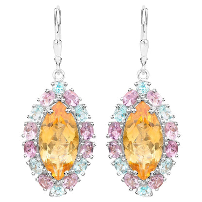 Marquise Citrine Dangle Earrings Topaz and Amethyst 27 Carats