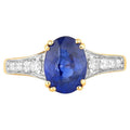 Blue Sapphire Ring With Diamonds 3 Carats 18K Yellow Gold