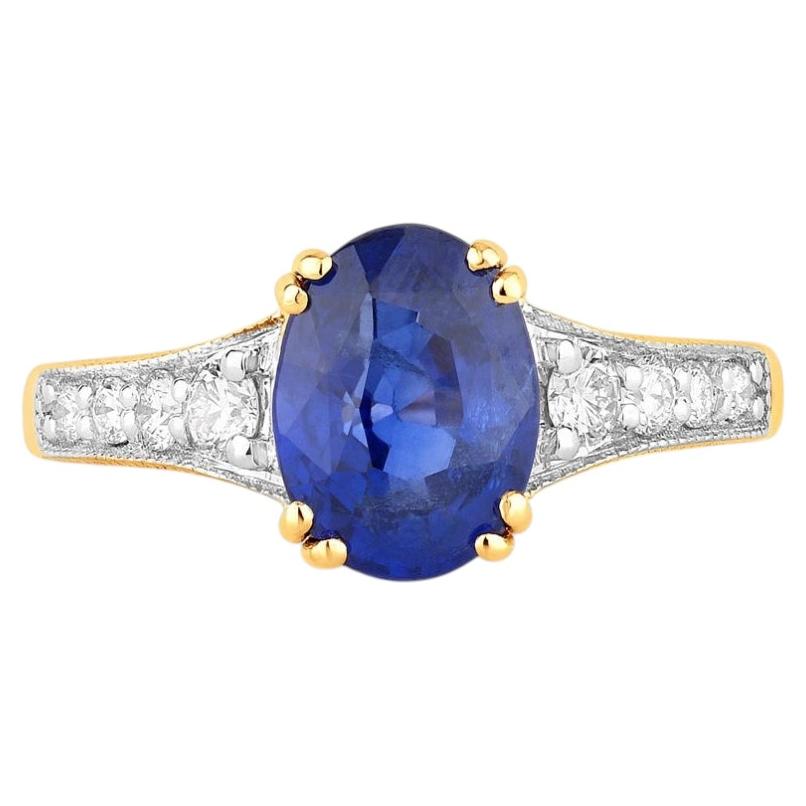 Blue Sapphire Ring With Diamonds 3 Carats 18K Yellow Gold