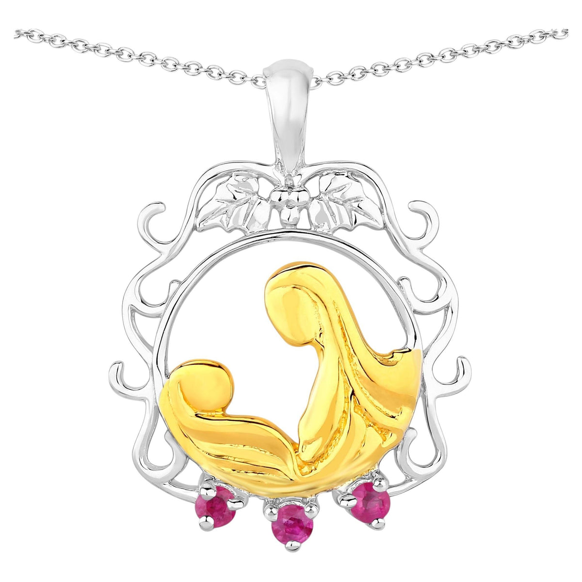 Ruby Mom Pendant 0.12 Carats Gold Plated Silver