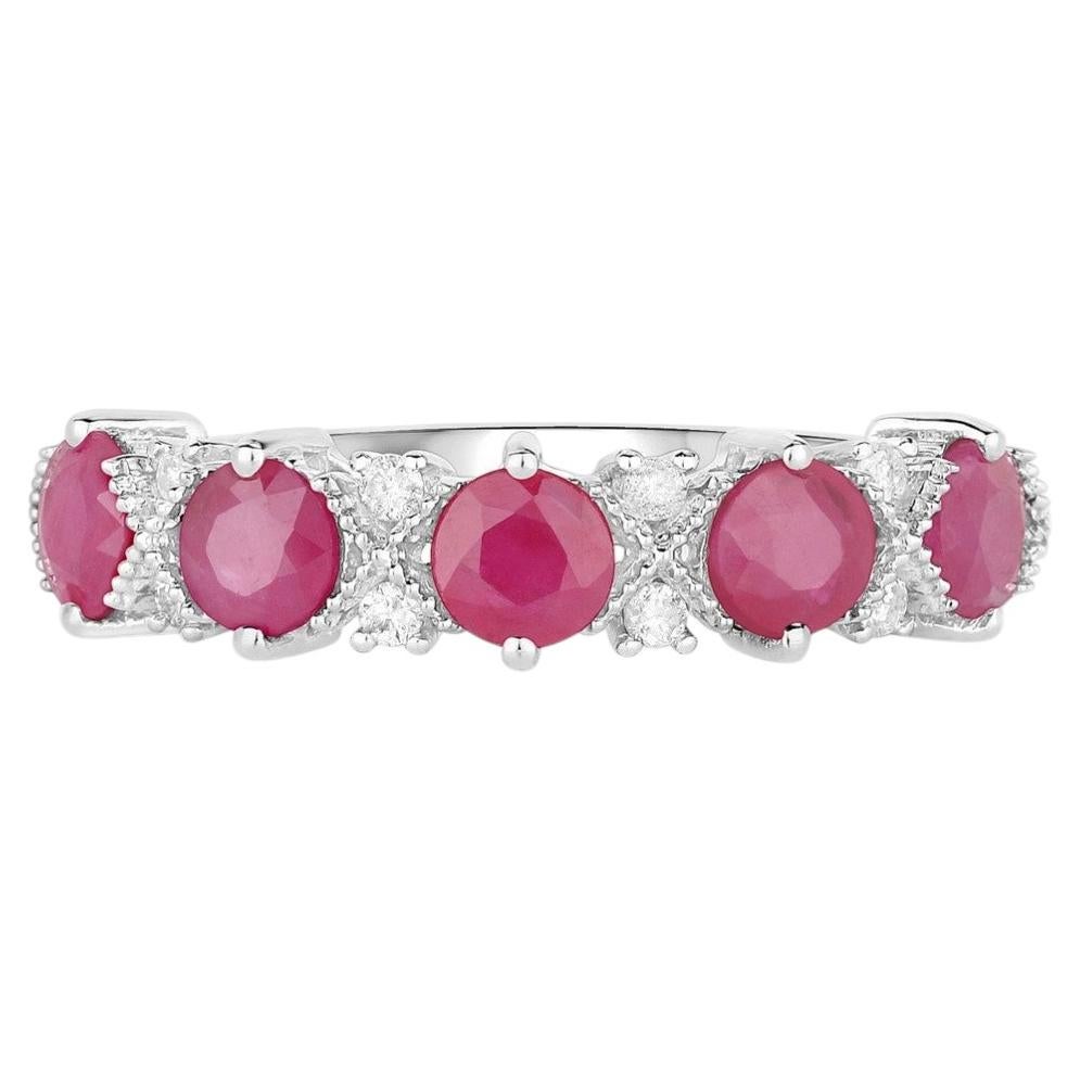 Ruby Ring With Diamonds 1.58 Carats 14K White Gold