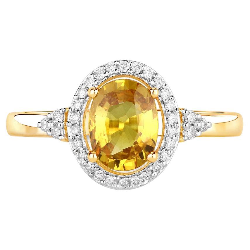 Natural Yellow Sapphire Ring With Diamonds 1.72 Carats 14K Yellow Gold