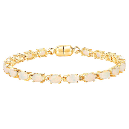 Ethiopian Opal Tennis Bracelet 5.26 Carats Gold Plated Silver