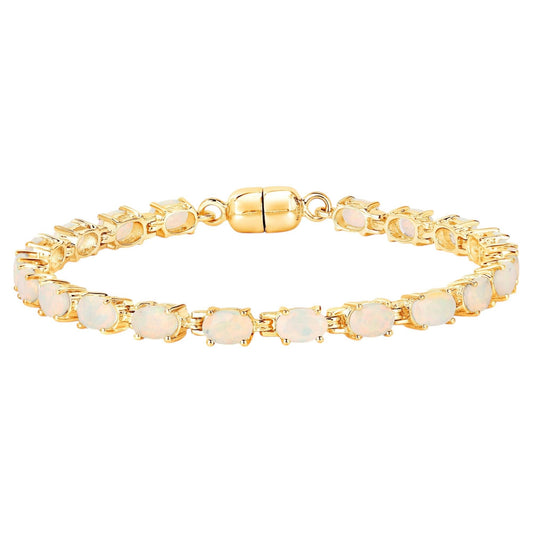 Ethiopian Opal Tennis Bracelet 5.26 Carats Gold Plated Silver