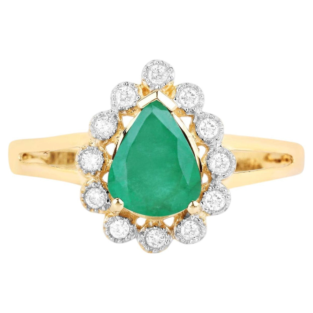 Zambian Emerald Ring With Diamonds 1.18 Carats 10K Yellow Gold