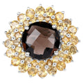 Smoky Quartz Ring With Citrine 8.5 Carats Sterling Silver
