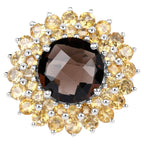 Smoky Quartz Ring With Citrine 8.5 Carats Sterling Silver