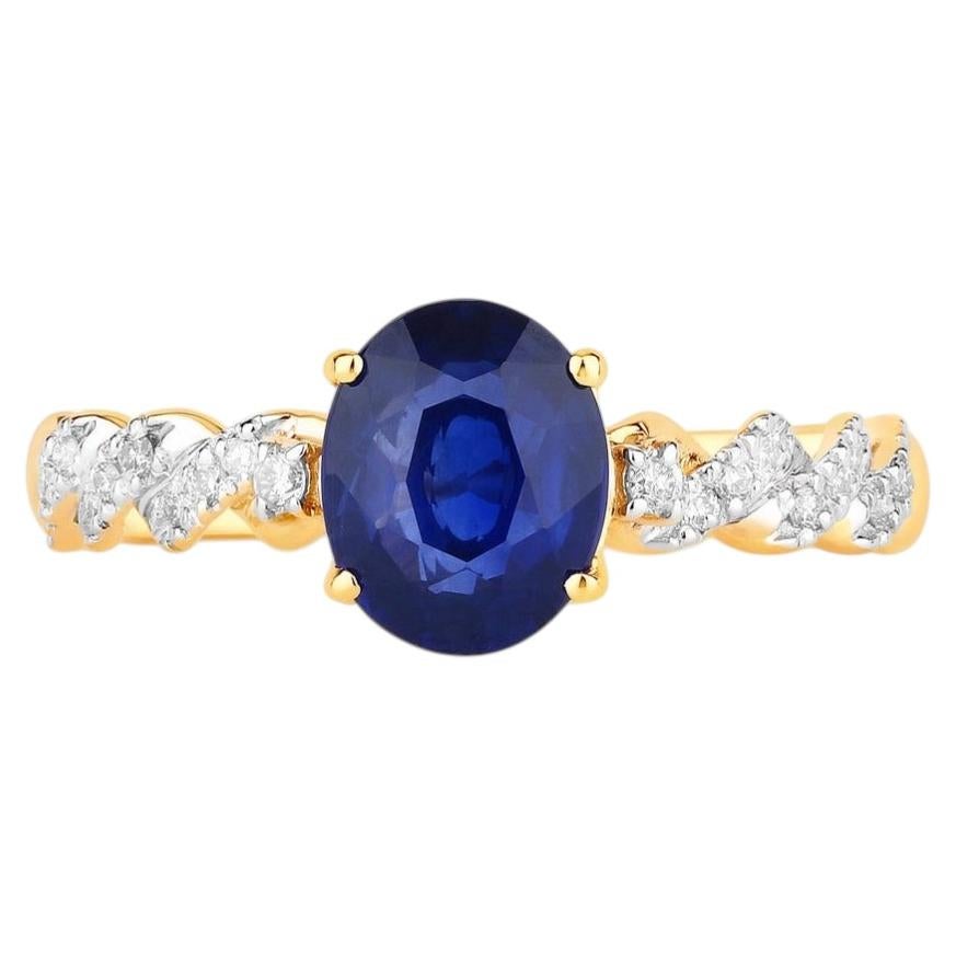 Blue Sapphire Ring With Diamonds 2.1 Carats 18K Yellow Gold