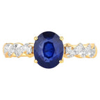 Blue Sapphire Ring With Diamonds 2.1 Carats 18K Yellow Gold