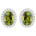 Green Tourmaline Earrings With Diamonds 1.88 Carats 14K White Gold