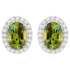 Green Tourmaline Earrings With Diamonds 1.88 Carats 14K White Gold