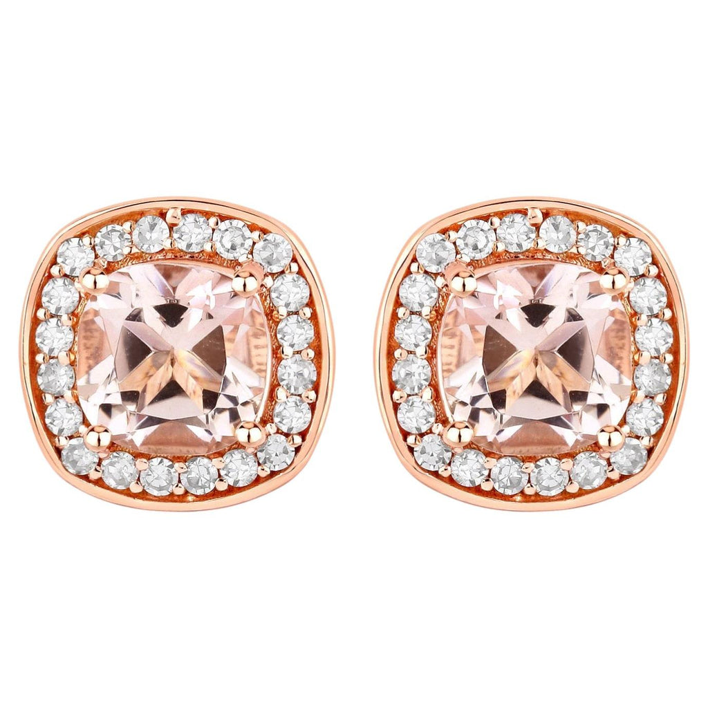 Morganite Stud Earrings With Diamonds 1.64 Carats 14K Rose Gold