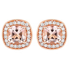 Morganite Stud Earrings With Diamonds 1.64 Carats 14K Rose Gold
