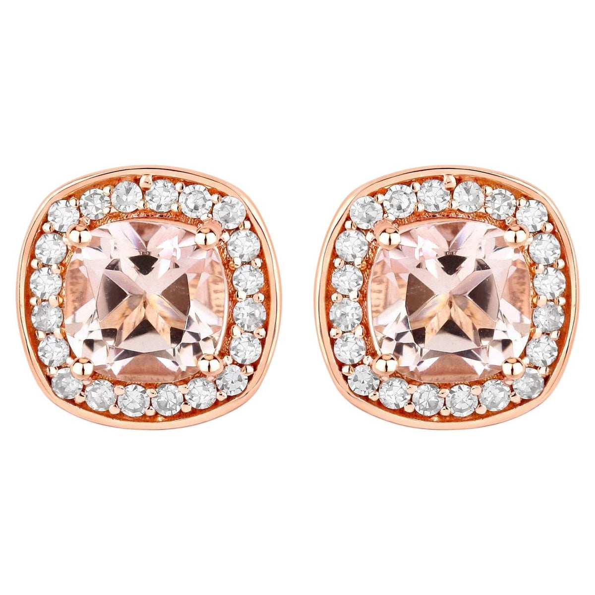 Morganite Stud Earrings With Diamonds 1.64 Carats 14K Rose Gold