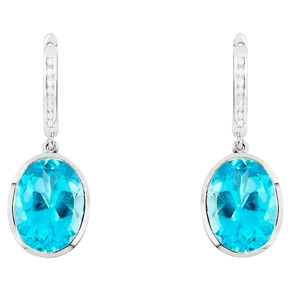 Swiss Blue Topaz Dangle Earrings With Diamonds 15 Carats