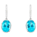 Swiss Blue Topaz Dangle Earrings With Diamonds 15 Carats