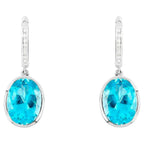 Swiss Blue Topaz Dangle Earrings With Diamonds 15 Carats