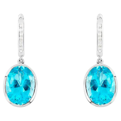 Swiss Blue Topaz Dangle Earrings With Diamonds 15 Carats