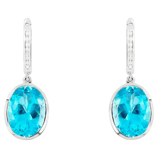 Swiss Blue Topaz Dangle Earrings With Diamonds 15 Carats