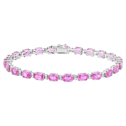 Pink Sapphire Bracelet Diamonds 13.7 Carats 14K White Gold