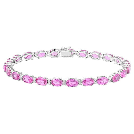 Pink Sapphire Bracelet Diamonds 13.7 Carats 14K White Gold