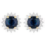 Blue Sapphire Halo Earrings Diamonds 2.3 Carats 14K Yellow Gold