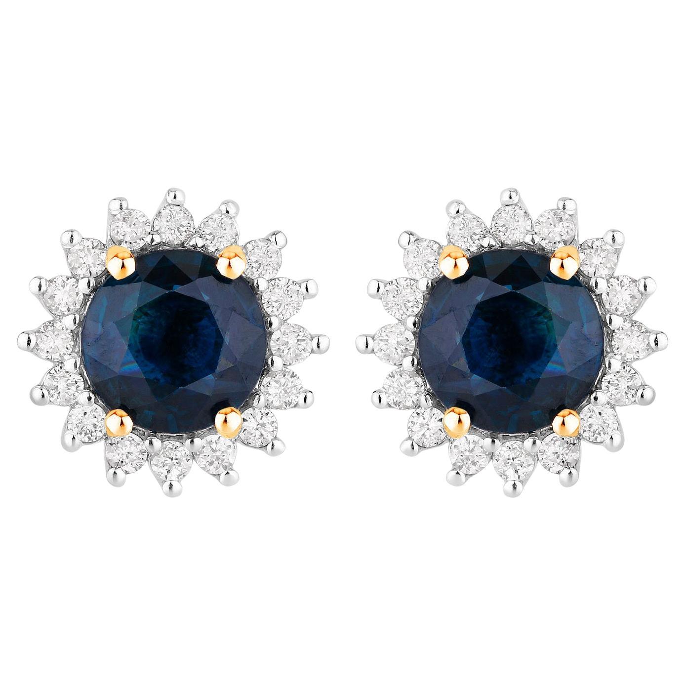 Blue Sapphire Halo Earrings Diamonds 2.3 Carats 14K Yellow Gold