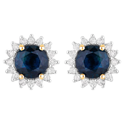 Blue Sapphire Halo Earrings Diamonds 2.3 Carats 14K Yellow Gold