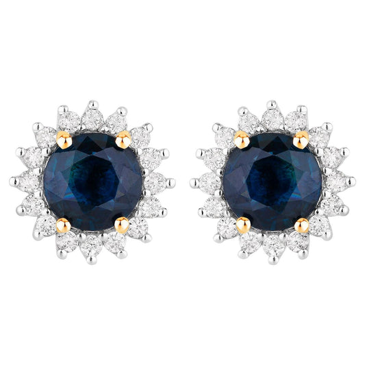 Blue Sapphire Halo Earrings Diamonds 2.3 Carats 14K Yellow Gold