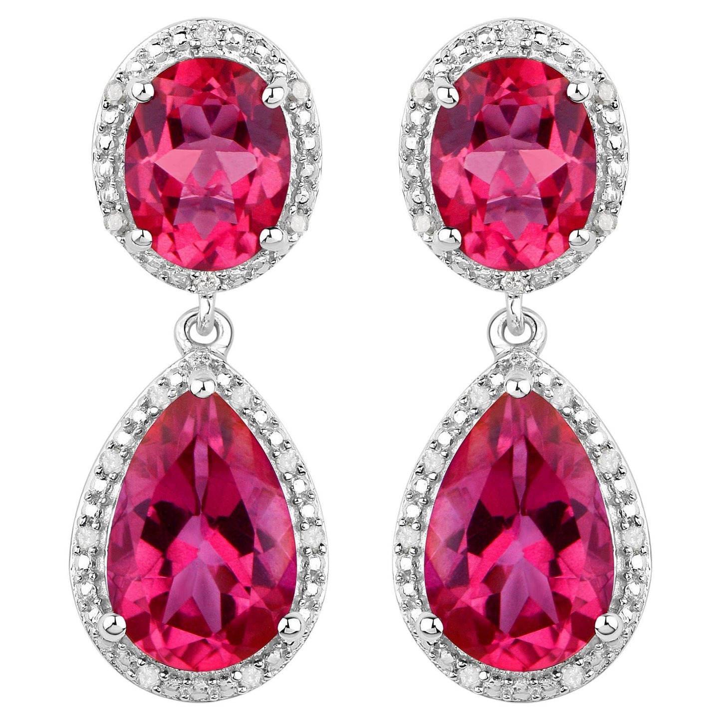 Hot Pink Topaz Earrings Diamond Setting 11.35 Carats Total