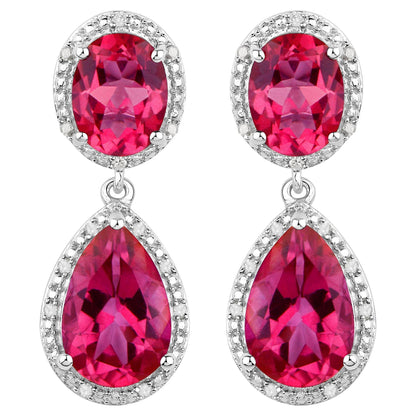 Hot Pink Topaz Earrings Diamond Setting 11.35 Carats Total