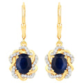 Natural Blue Sapphire Earrings With White Topaz 3.42 Carats Gold Plated Silver