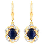 Natural Blue Sapphire Earrings With White Topaz 3.42 Carats Gold Plated Silver