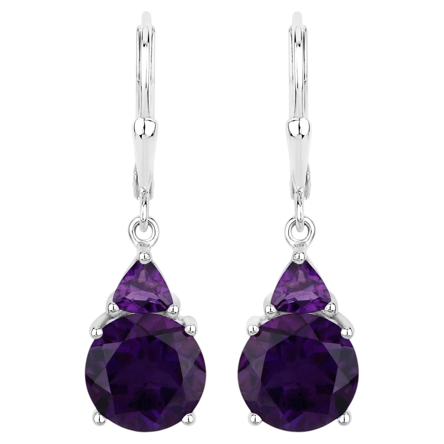 Amethyst Earrings 5.26 Carats Sterling Silver