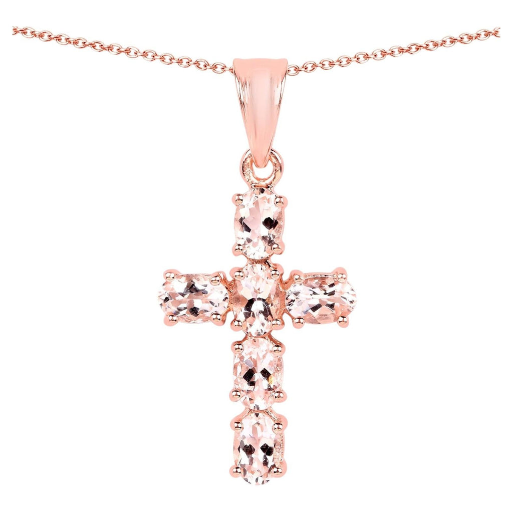 Morganite Cross Pendant 2.56 Carats Gold Plated Silver