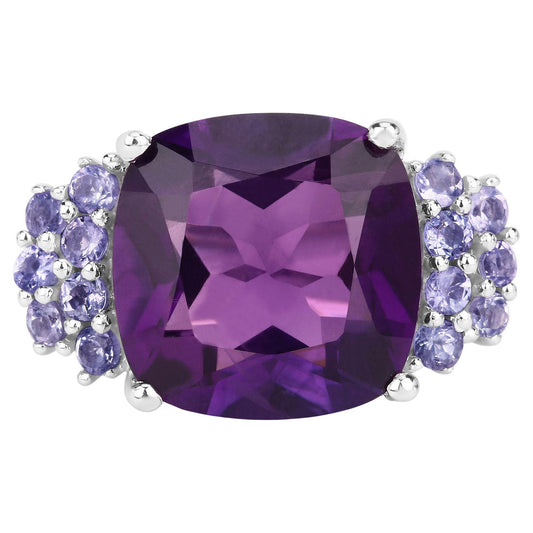 Amethyst Ring With Tanzanite 6.32 Carats Sterling Silver
