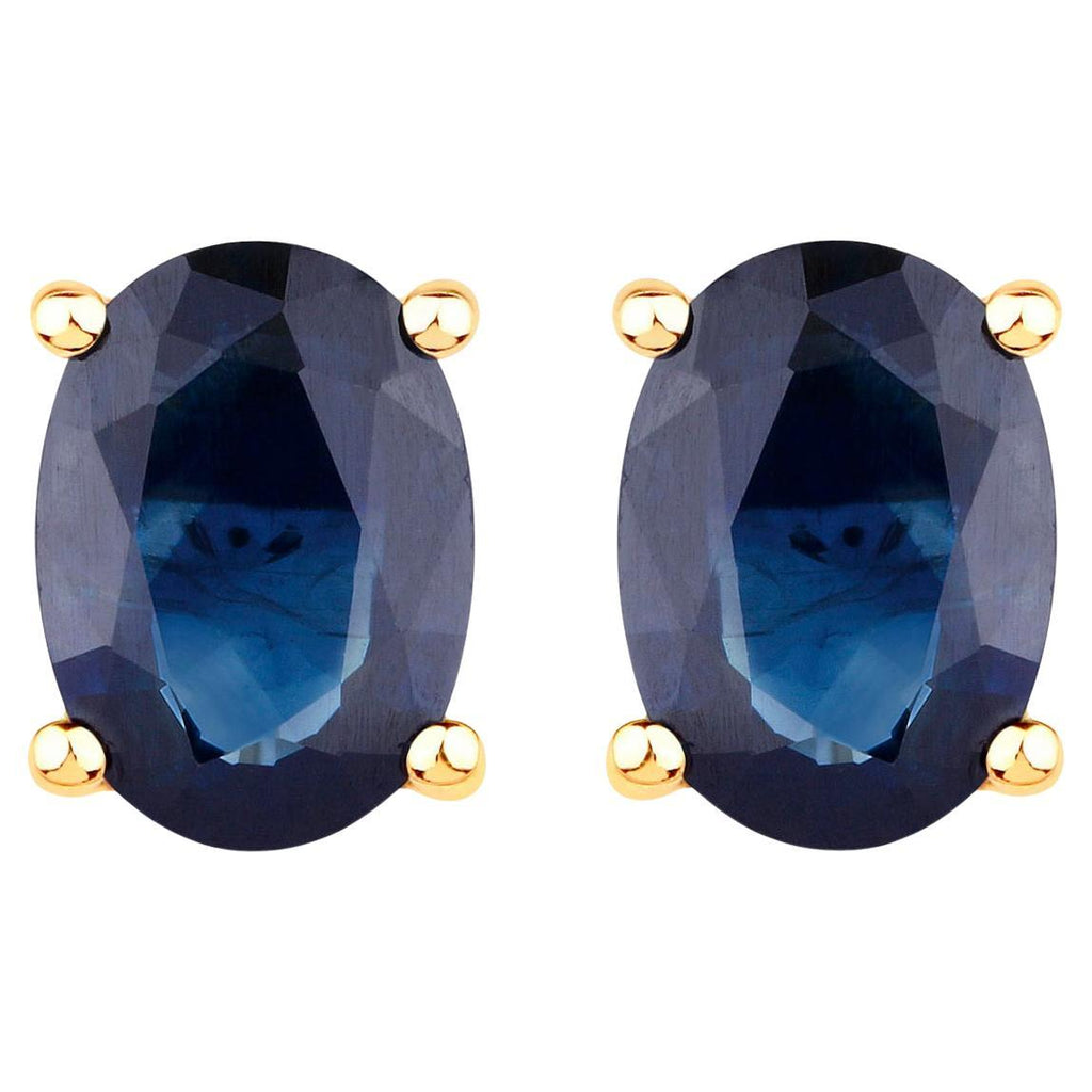 Blue Sapphire Stud Earrings 1.88 Carats 10K Yellow Gold