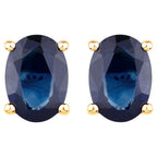 Blue Sapphire Stud Earrings 1.88 Carats 10K Yellow Gold