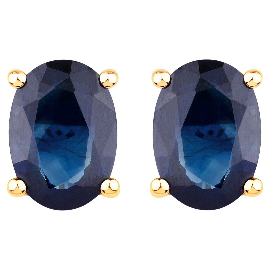 Blue Sapphire Stud Earrings 1.88 Carats 10K Yellow Gold