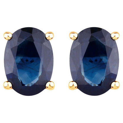 Blue Sapphire Stud Earrings 1.88 Carats 10K Yellow Gold